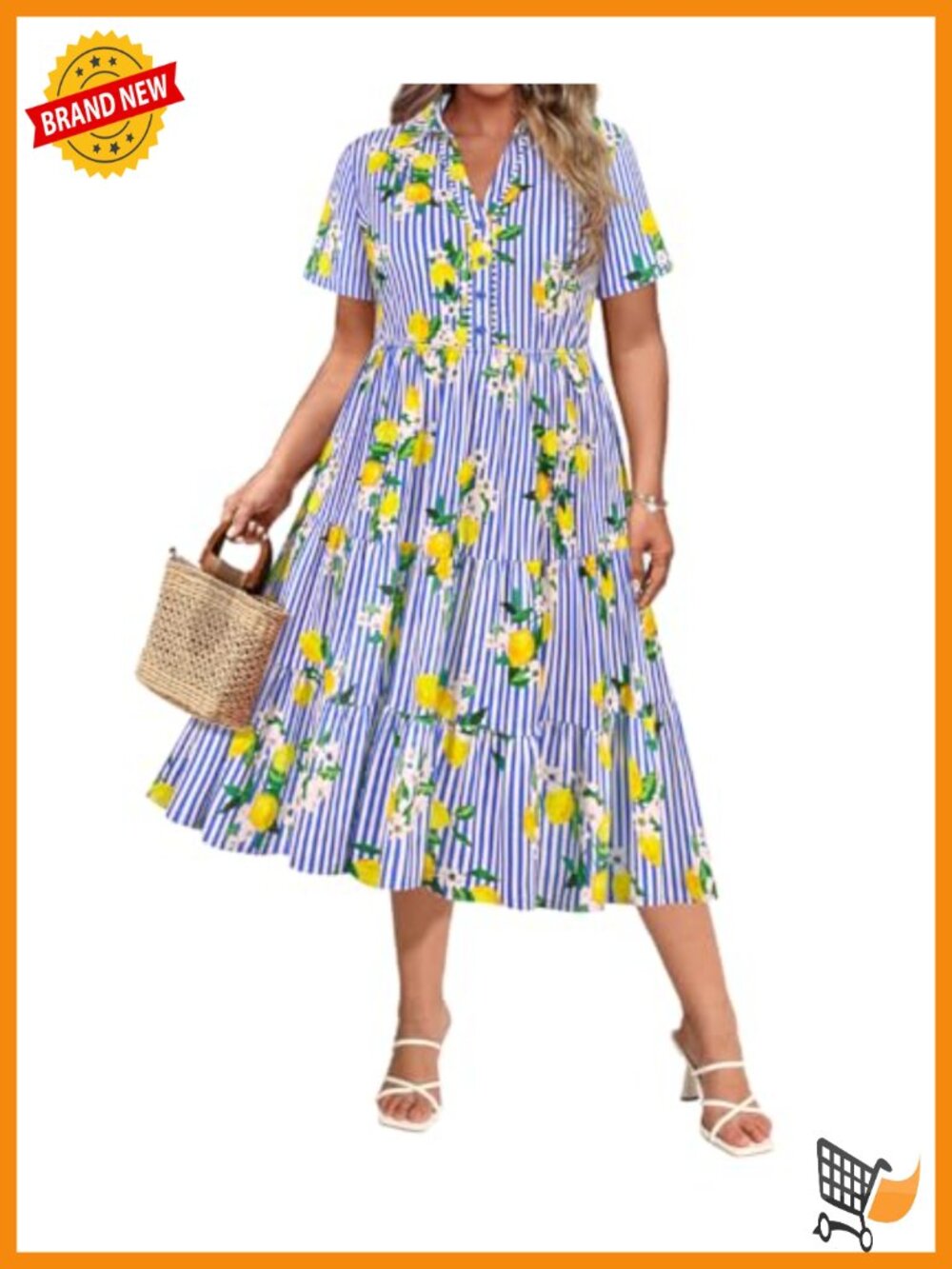 95% Polyester 5% Spandex Plus Size Midi Dress with Pockets Short Sleeve V-Neck